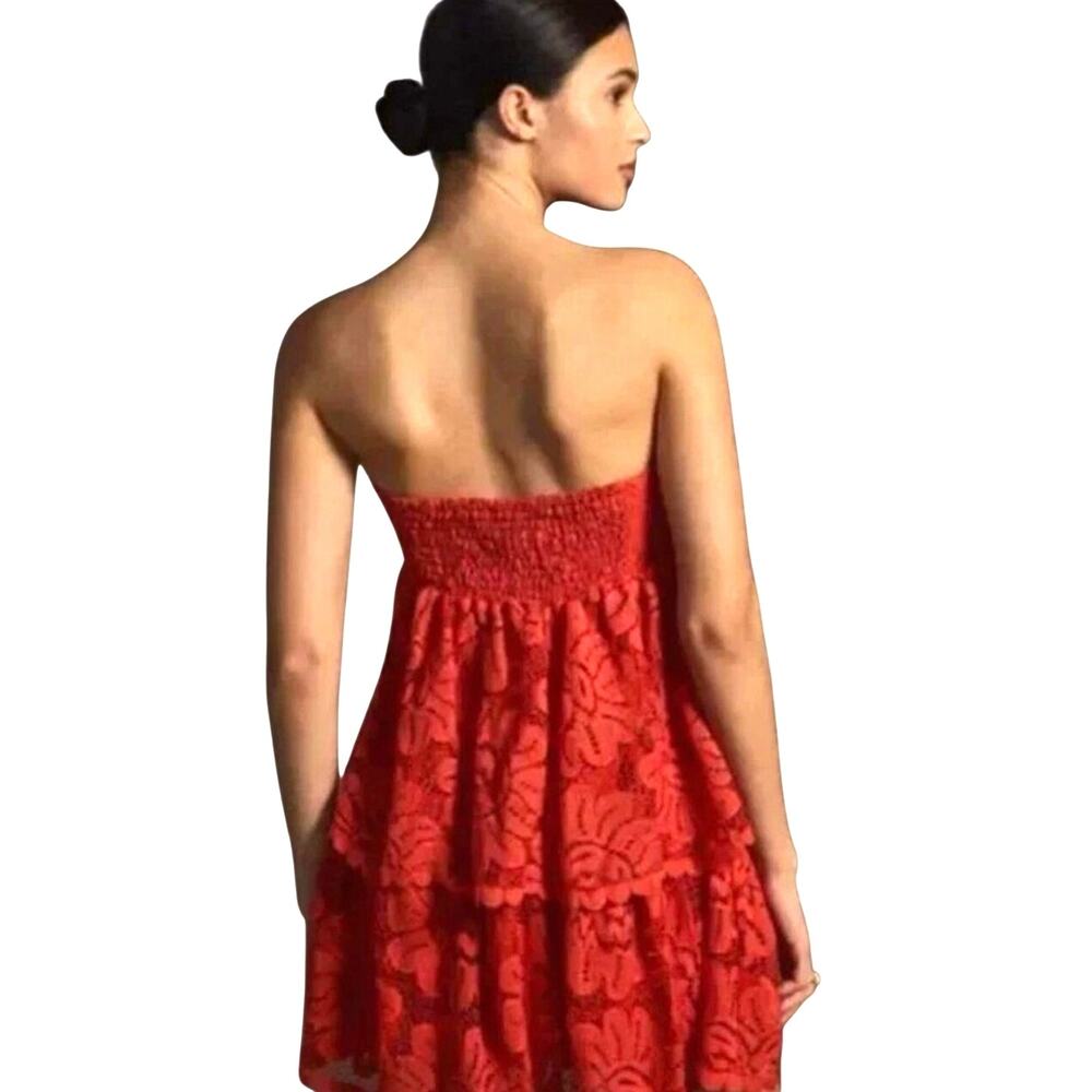 NWT ANTHROPOLOGIE MAEVE Women’s Boho Lace Tiered Mini Dress Large - Picture 2 of 8